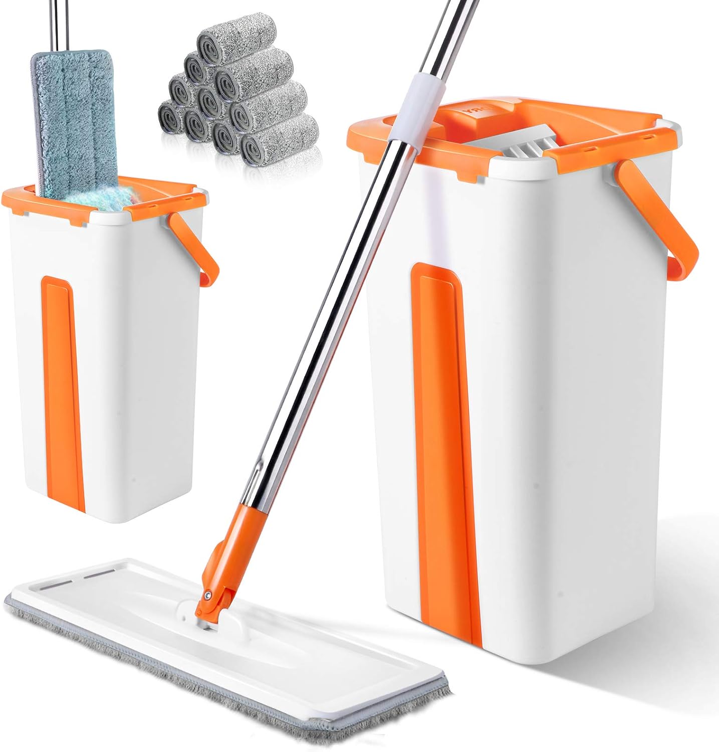 Mop and Buckets System Set with 10pcs Washable Squeegee Mop Pads