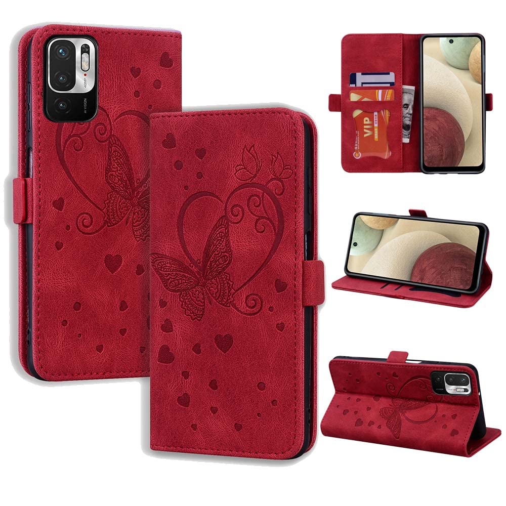 CASAFUNY Case for Xiaomi Redmi Note 10 5G / Poco M3 Pro Case Case Flip Wallet Leather Case with Card Holder Kickstand Magnetic Closure Protective Phone Case Cover for Xiaomi Redmi Note 10 5G, Red