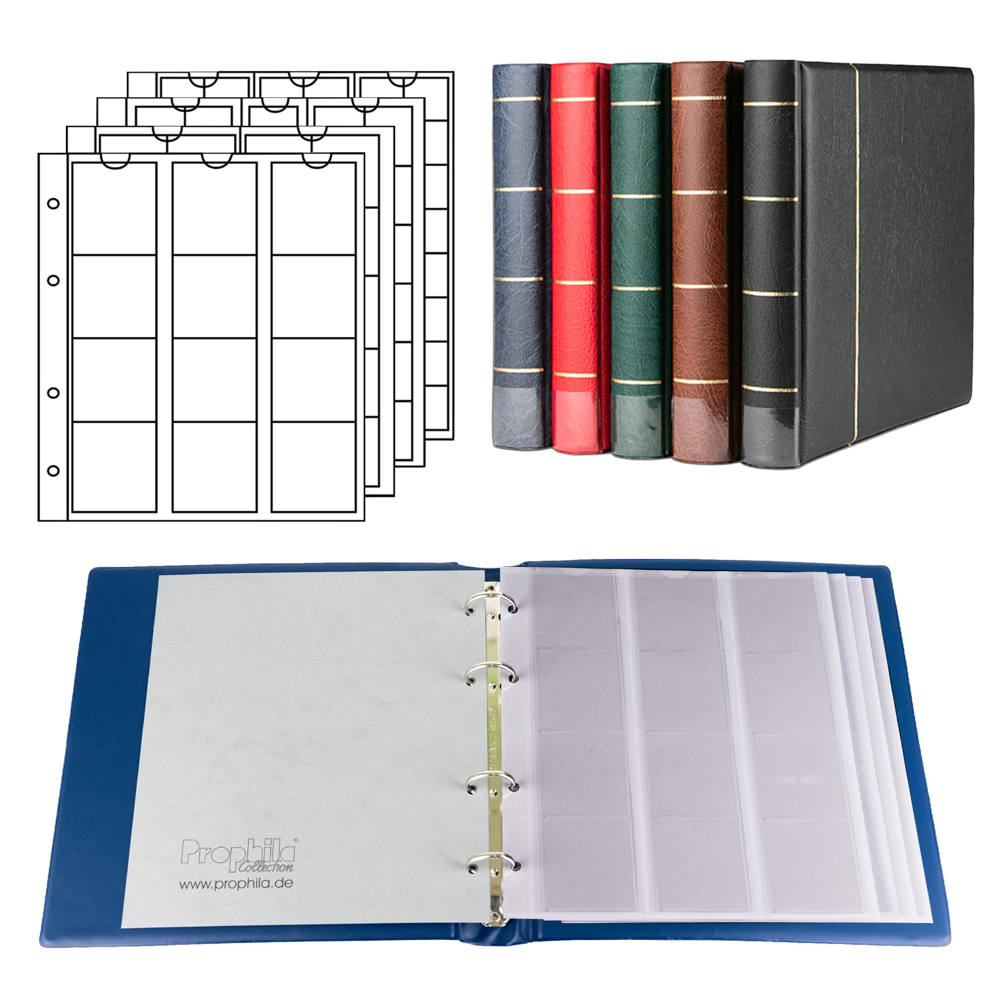 Prophila coin album with 4 Cases for 110 coins blue