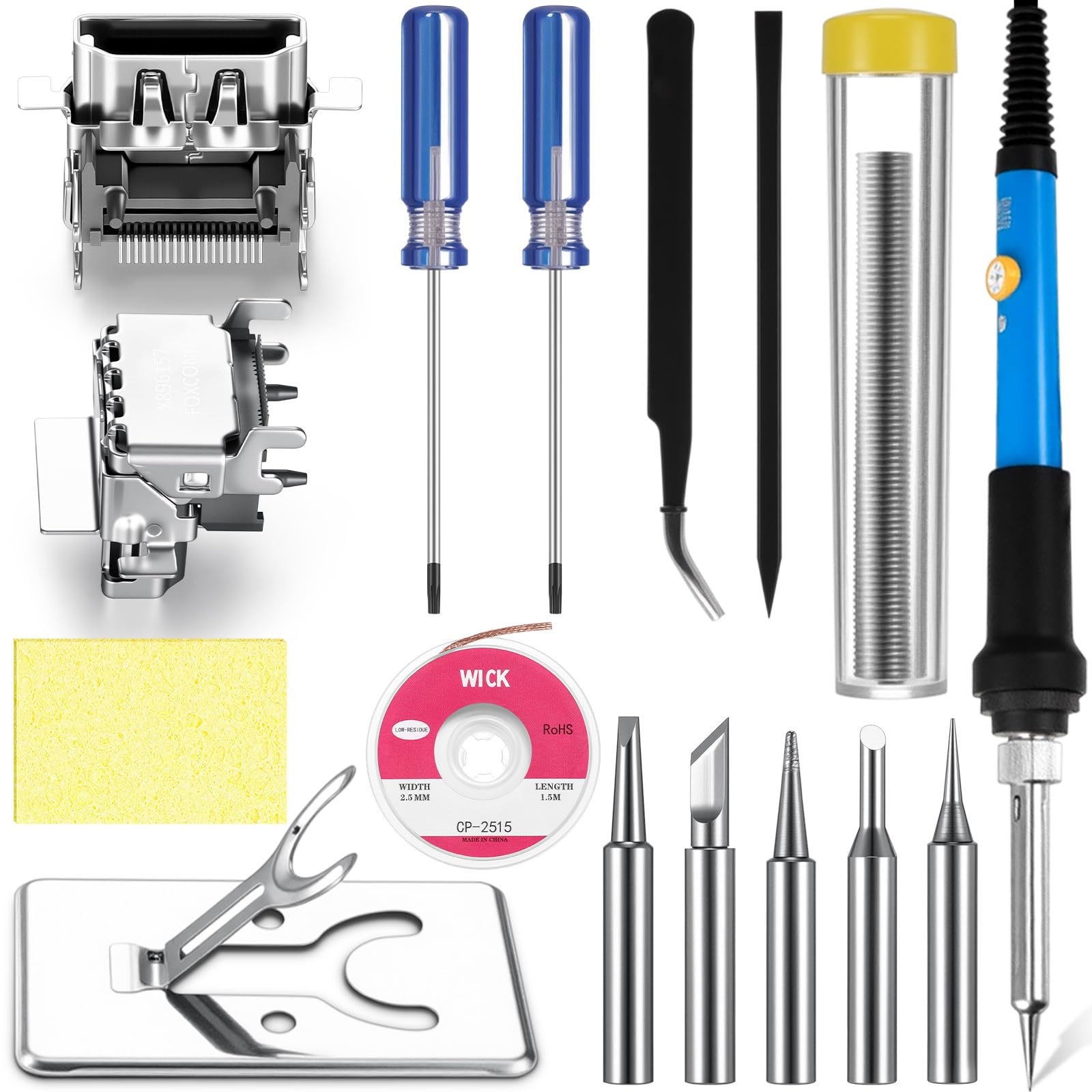 Yaocom 17 Pack Port Replacement Set Include 2 Pc Ports With 4 Pcs Repair Kit 9 Pcs Soldering Iron Kit Solder Wick Braid Compatible with XBOX One S Console Accessories Parts [video game]