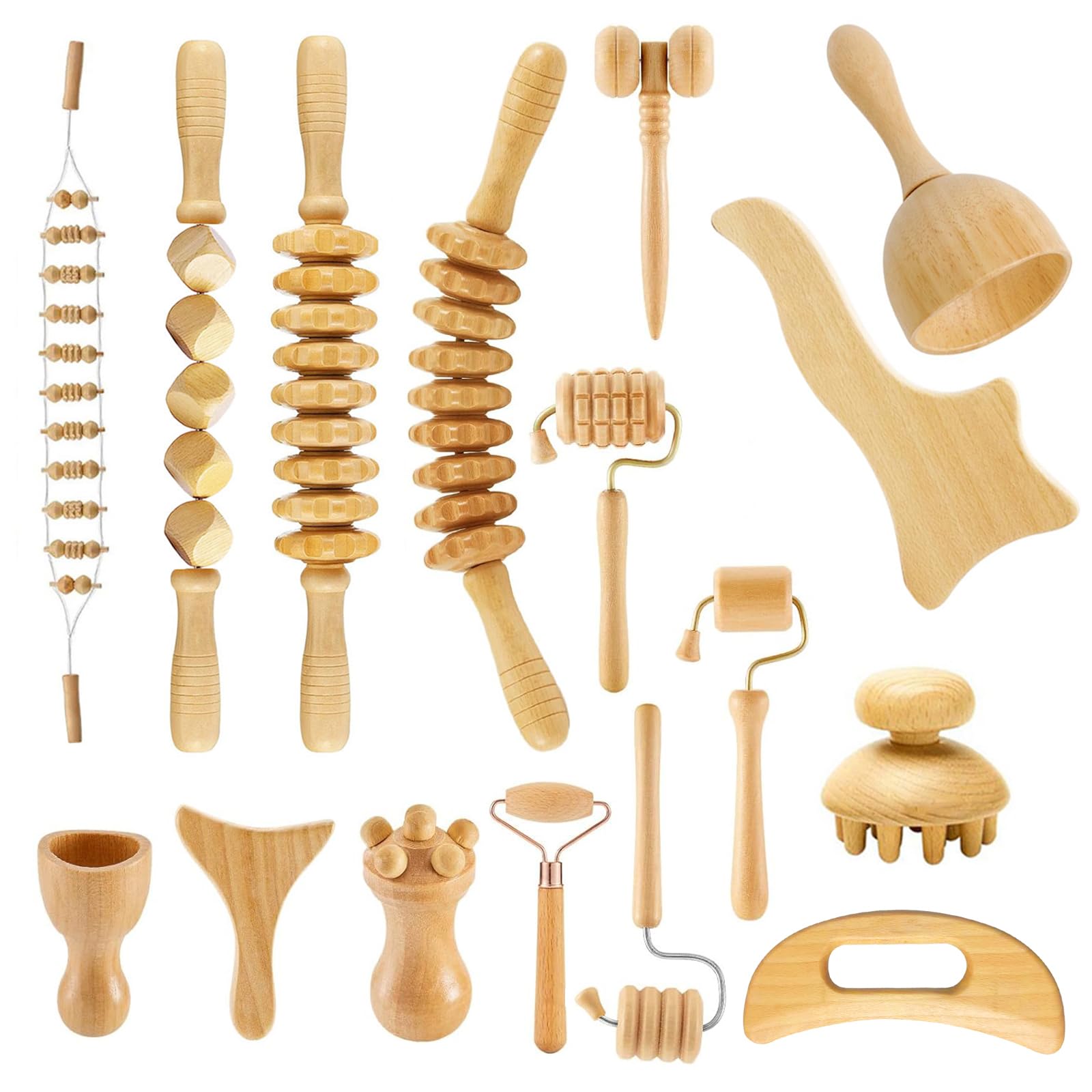 Photo 1 of 16Pcs Wood Therapy Massage Tools Set, Maderoterapia Kit for Body Sculpting, Lymphatic Drainage & Deep Tissue Massage, Wooden Fascia Roller for Face & Full-Body Muscle Pain Relief