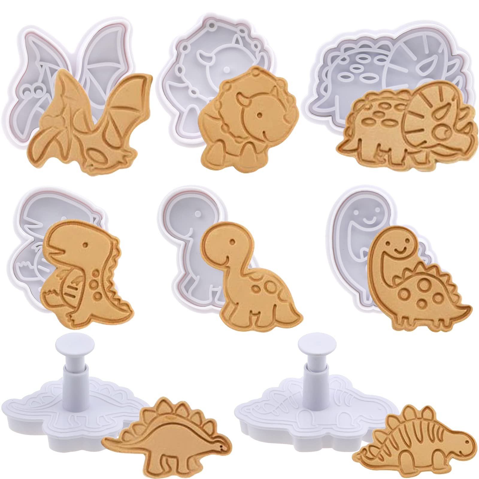 8 Pcs Dinosaur Cookie Cutter Set Chocolate Biscuit Cutters Stampers Emboss Plastic Cookie Cutters Fondant Cake Decoration