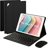 SOPPY Bluetooth Keyboard Case with Mouse for iPad 6th/5th Generation, iPad Pro 9.7-inch, Air 1/2, Detachable Wireless Keyboard with Pencil Holder, Slim Protective Cover, Rechargeable, US - Black