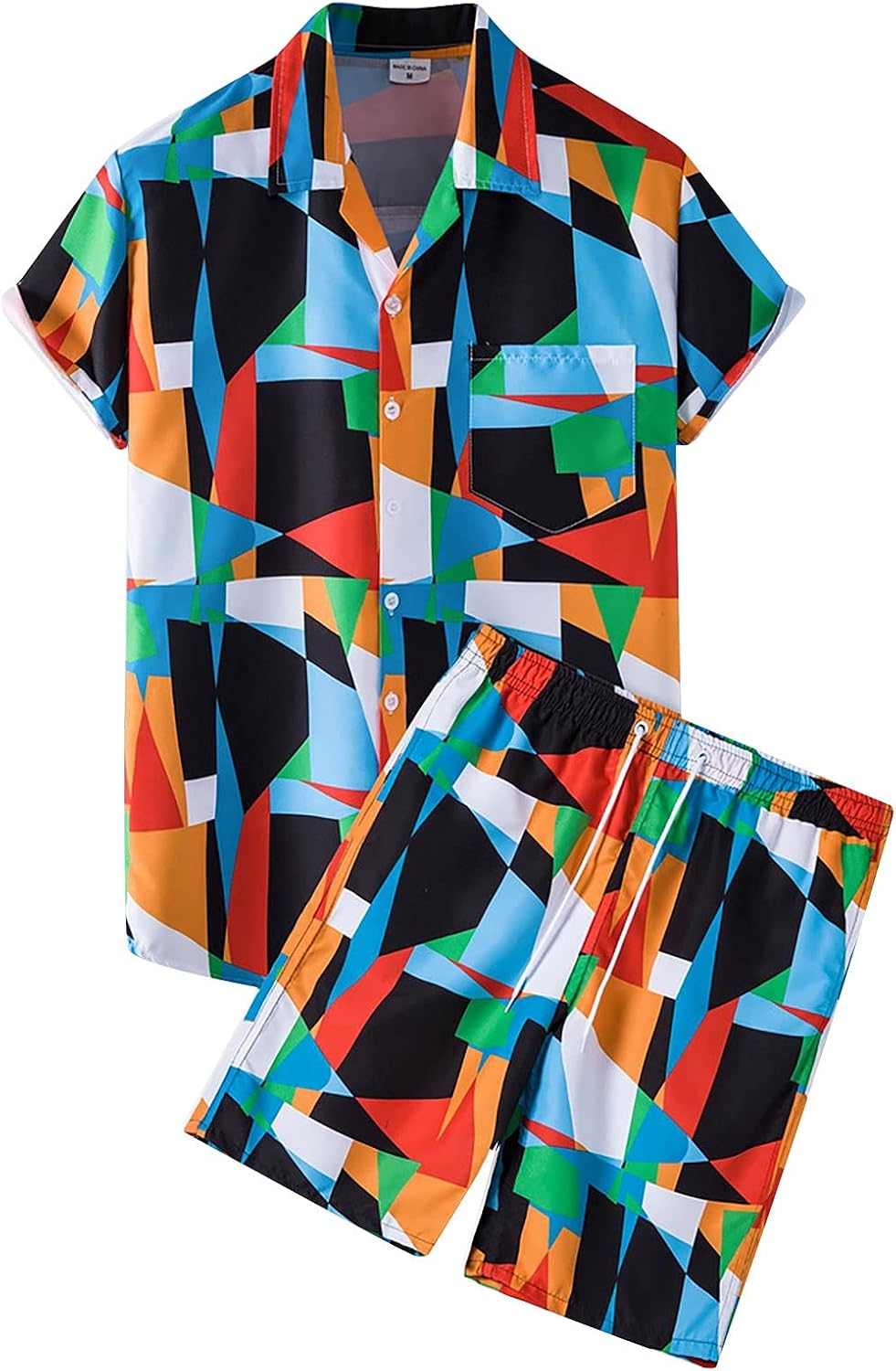 Two Pieces Hawaiian Shirts for Men Fashion Pattern Polo Shirt Sets