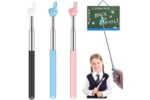 Retractable Teacher Pointer for Classroom Kids Reading, Dumero Extendable Finger Pointer Stick for School, Collapsible Finger Pointing Stick, Long Telescoping Hand Pointer, -3 Pack: Black, Blue, Pink