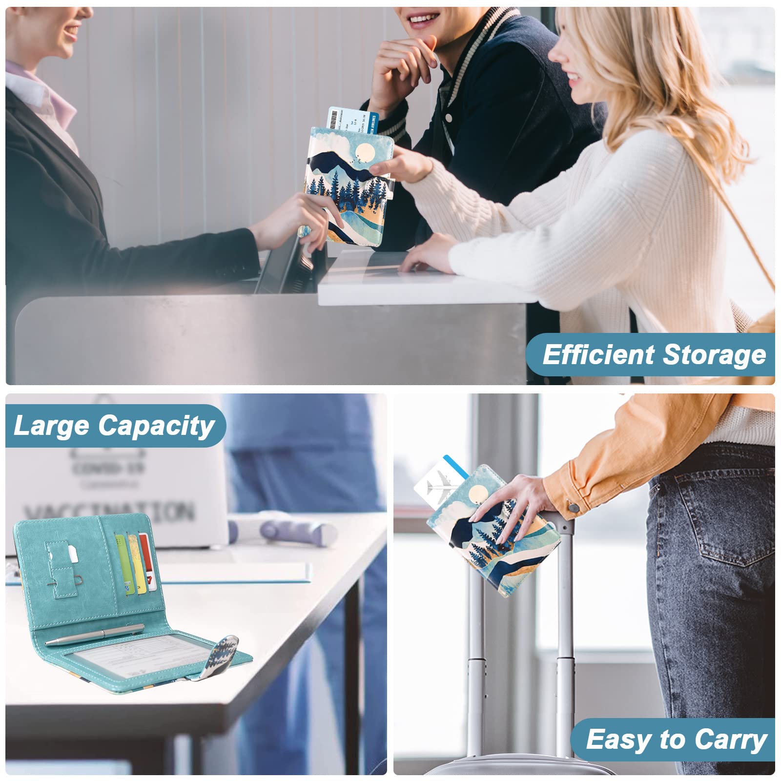 DMLuna Passport Holder Premium PU Leather Travel Passport Wallet RFID Blocking Passport Cover Case Travel Documents Organizer with Pen Holder, for Women and Men - Hill Flower