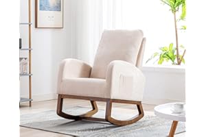 Antetek Modern Accent Rocking Chair, Upholstered Nursery Glider Rocker for Baby and Kids, Comfy Armchair with Side Pocket, Living Room Lounge Arm Chair with High Backrest (Beige)