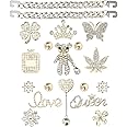 Bling Chain Charms for Clog Shoes Decoration, Luxury Rhinestone Cute Diamond Bear Love Flower Butterfly Crown Designer Jewelry Shoe Accessories for Women Girls Adults Gifts (Gold)