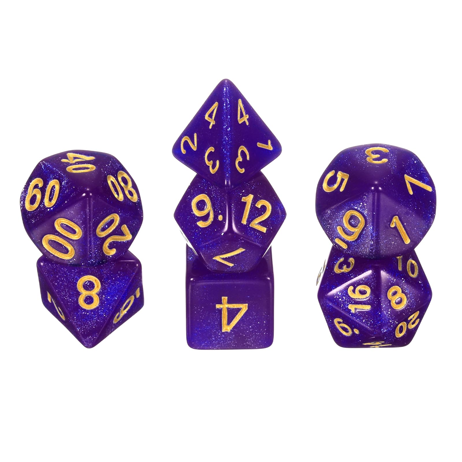sourcing map Polyhedral Dice Set, 7 Pcs Acrylic Dice for Role Playing Table Games Tabletop Gaming Accessories, Sparkling Purple
