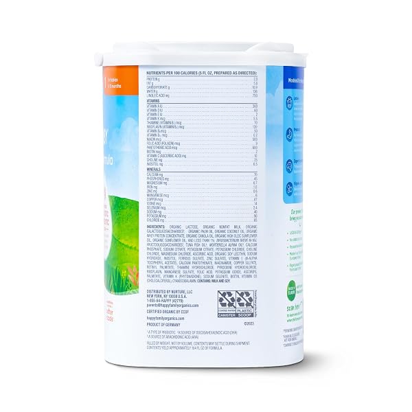 HAPPY BABY ORGANICS STAGE 1 INFANT FORMULA, 0-12 MONTHS, MILK BASED ORGANIC BABY FORMULA POWDER WITH IRON, PROBIOTICS & PREBIOTICS FOR IMMUNE & DIGESTIVE SUPPORT, 22.9 OUNCE (PACK OF 1)