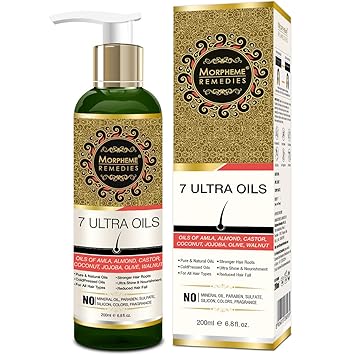 Morpheme Remedies 7 Ultra Hair Oil (Almond, Castor, Jojoba, Coconut, Olive, Walnut, Amla Oils), 200 ml.