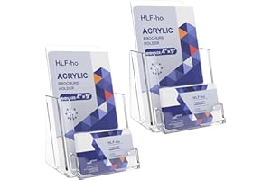 HLF-ho Brochure Holder 4x9 Inch Acrylic Literature Holders Clear Flyer Display Stand with Business Card Slot Pamphlet Holder Multi Purpose Organizer for Office, Lobby, Hotels, Trade Shows, 2 Pack