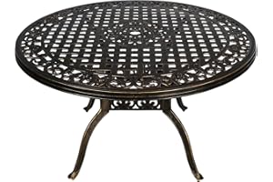PATIO-IN 48" Round Patio Table for 6 Person Cast Aluminum Bistro Table with Umbrella Hole,Metal Patio Table Outdoor Bistro Di
