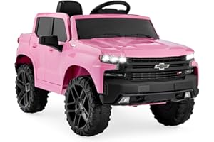 Best Choice Products 12V Licensed Chevrolet Silverado Ride On Truck, Electric Car Toy w/Parent Remote Control, Truck Bed Storage, Bluetooth Speaker, LED Lights, 2.5 MPH Max Speed - Pink