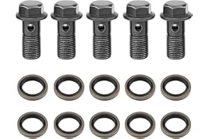 Kodrily 5PCS M10 X 1 Banjo Bolt Washer Kit, Iron Brake Motorbike Brake Bolts, Motorcycle Banjo Bolts with 10PCS Banjo Fitting Washers Replacement Parts for Brake Caliper Master Cylinder (M10×1mm)