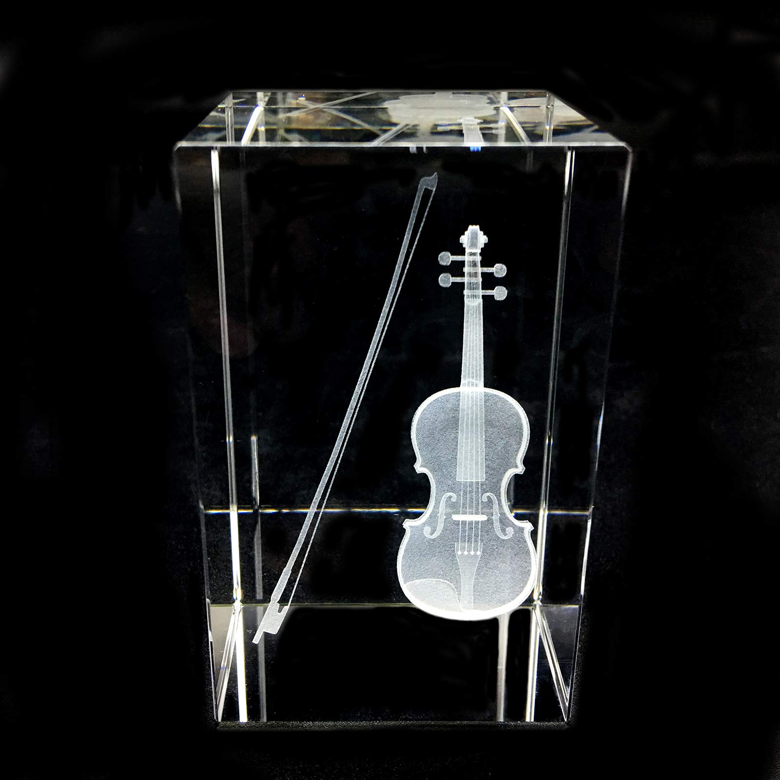 XINDAM 3D Violin Paperweight Laser Etched in Crystal Glass Cube Music for Graduation Christmas Birthday Valentine's Day