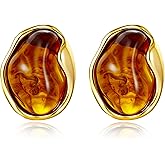 FILMOON Amber Resin Heart Stud Earrings for Women Gold-Plated Statement Studs Lightweight Acrylic Trendy Jewelry