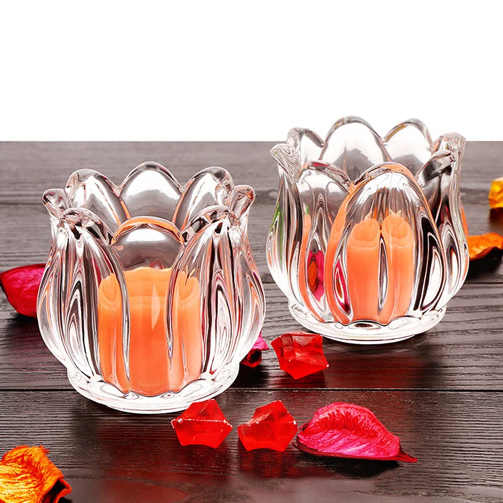 Hosoncovy 2 Pack Tulip Clear Glass Tea Light Candle Holder Tea Light Candle Cup