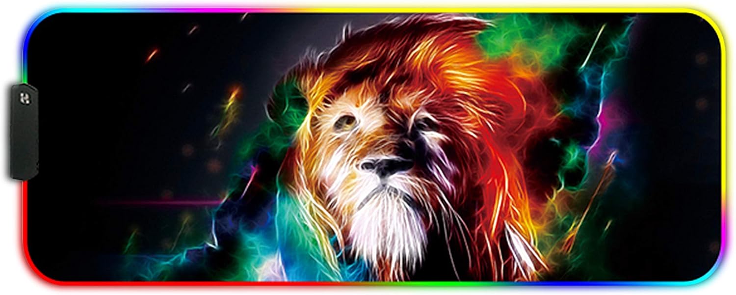 DORRISO RGB Gaming Mouse Pads Large XL 800x300x3 mm Led Mousepad Anti-Slip Rubber Base Computer Keyboard Mice Mat for PC Laptop Desk Gaming Mouse Mats Lion