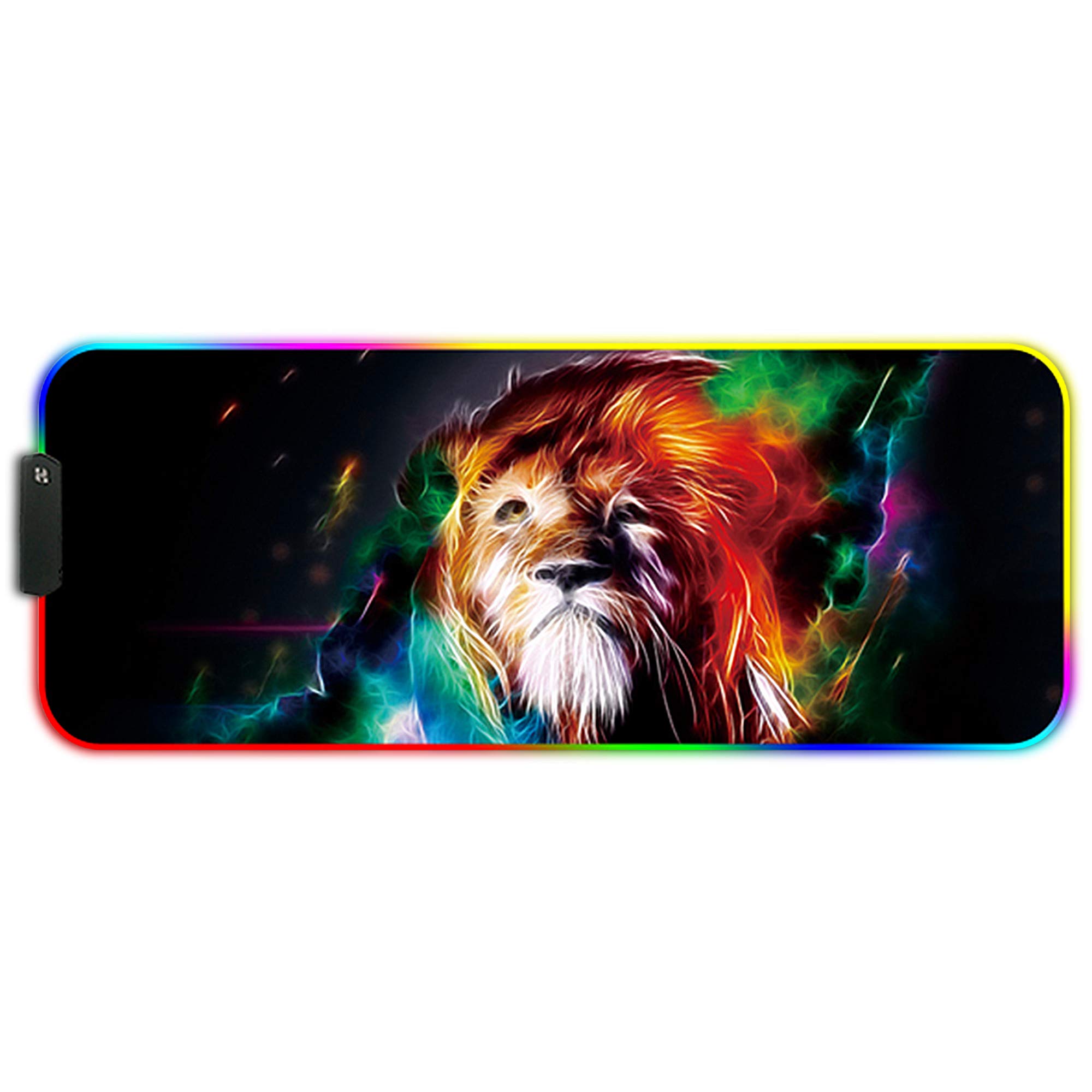 DORRISO RGB Gaming Mouse Pads Large XL 800x300x3 mm Led Mousepad Anti-Slip Rubber Base Computer Keyboard Mice Mat for PC Laptop Desk Gaming Mouse Mats Lion