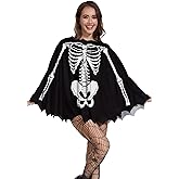 TMSD Women's Halloween Skeleton Ghost Spider Web Funny Poncho Costume