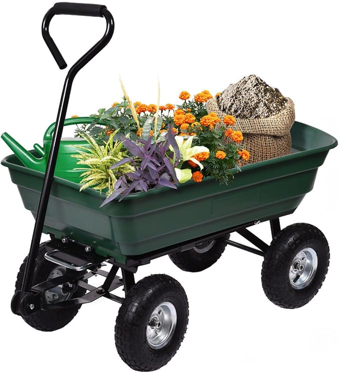 Garden Dump Cart 660 LB Steel Frame Lawn Yard Wagon Barrow