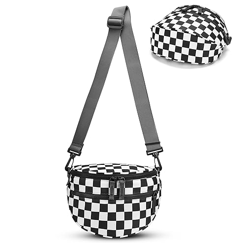 FODOKO Black and White Checkered Crossbody Bag Bum Bag for Women,checkered fanny pack Handbags Wallets Small Slouchy Belt Bag (black)