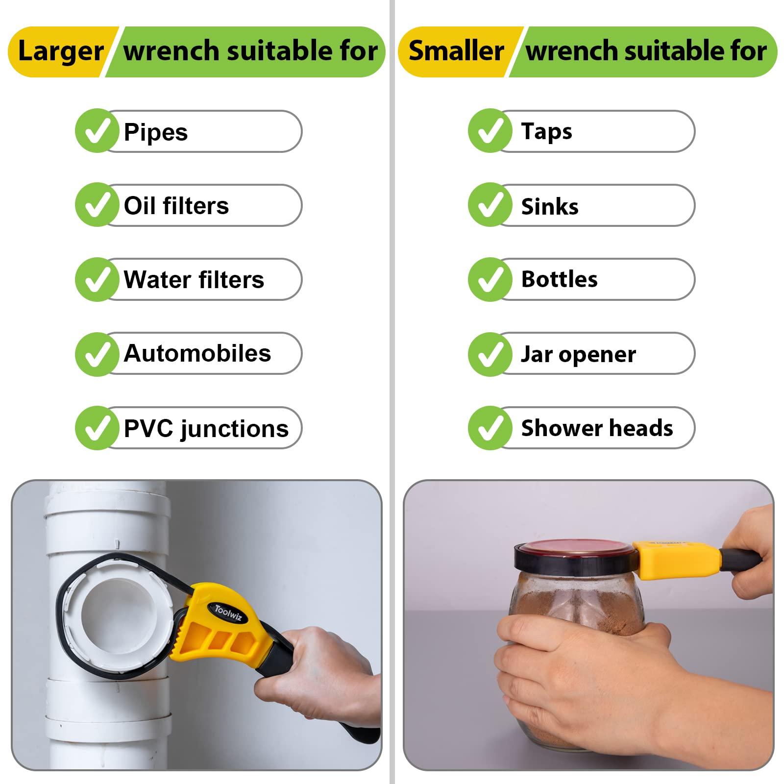 Toolwiz Bandschlüssel 2 Stück 500mm und 600 mm Ölfilterschlüssel Gummi Rohrzange Universal Einstellbar bis max Durchmesser Ø150 mm Schwarz Gelb 6
