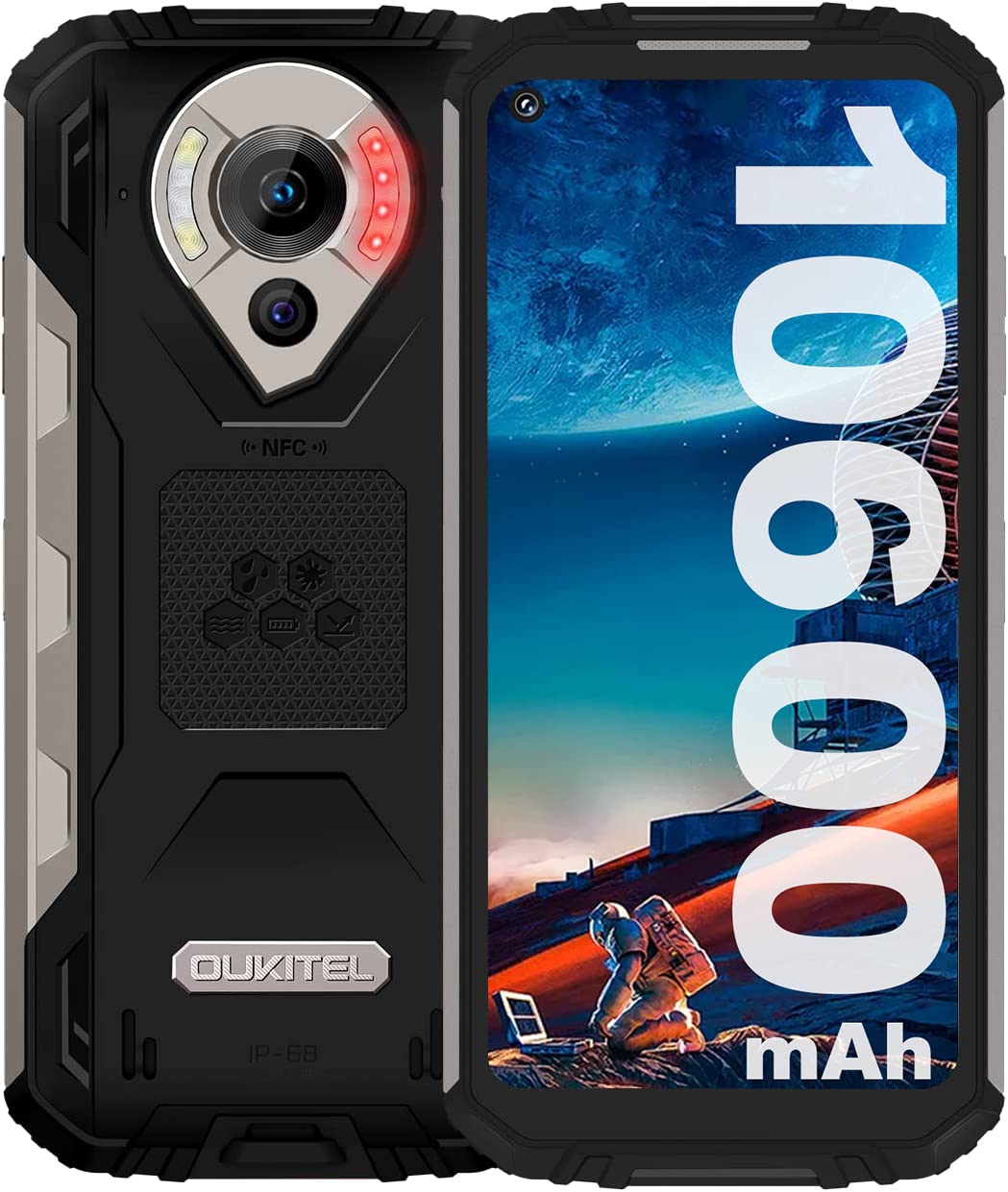 OUKITEL WP16, Rugged Smartphone 10600mAh Battery, Night Vision Camera 128GB+8GB Android 11,6.39 HD+ Underwater Camera IP68 Waterproof Rugged Phone,OTG NFC GPS SOS Dual SIM Unlocked Cell Mobile Phone