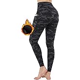 PHISOCKAT Women's Fleece Lined Leggings High Waisted Water Resistant Winter Thermal Warm Yoga Pants with Pockets
