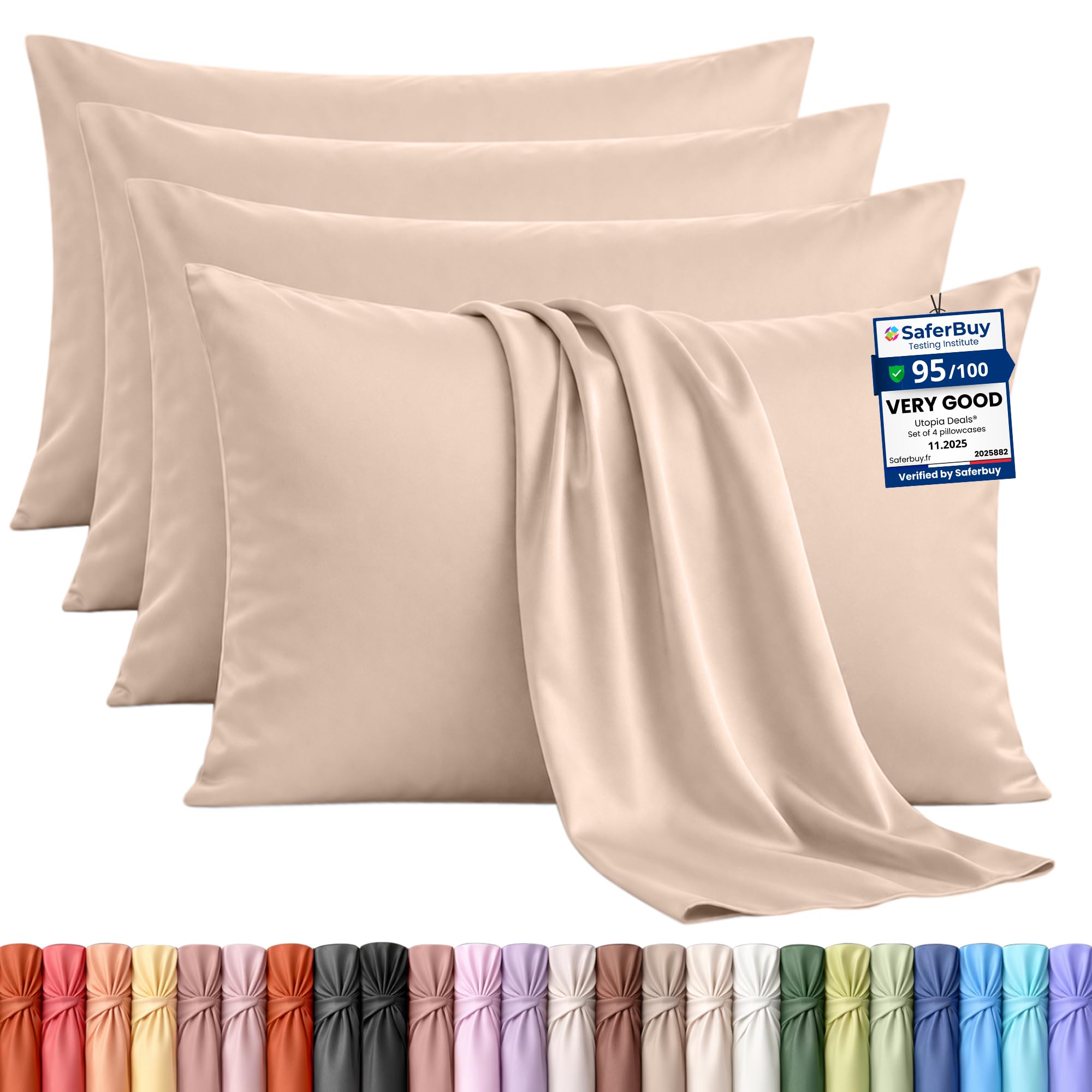 Utopia Bedding - 4 Pack Pillow Cases - OEKO-TEX - Standard Size 50x75 cm - 100% Brushed Microfiber Pillowcases with Envelope Closure, pillows not included - Wrinkle, Fade, & Stain Resistant - Beige