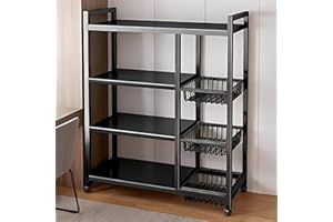 GUOBINEX LDQ 4-tier rolling shelf, kitchen storage rack, kitchen shelf organizer, baker's rack with storage, metal shelves.kitchen cart on wheels with storage,Household gifts for relatives and friends.