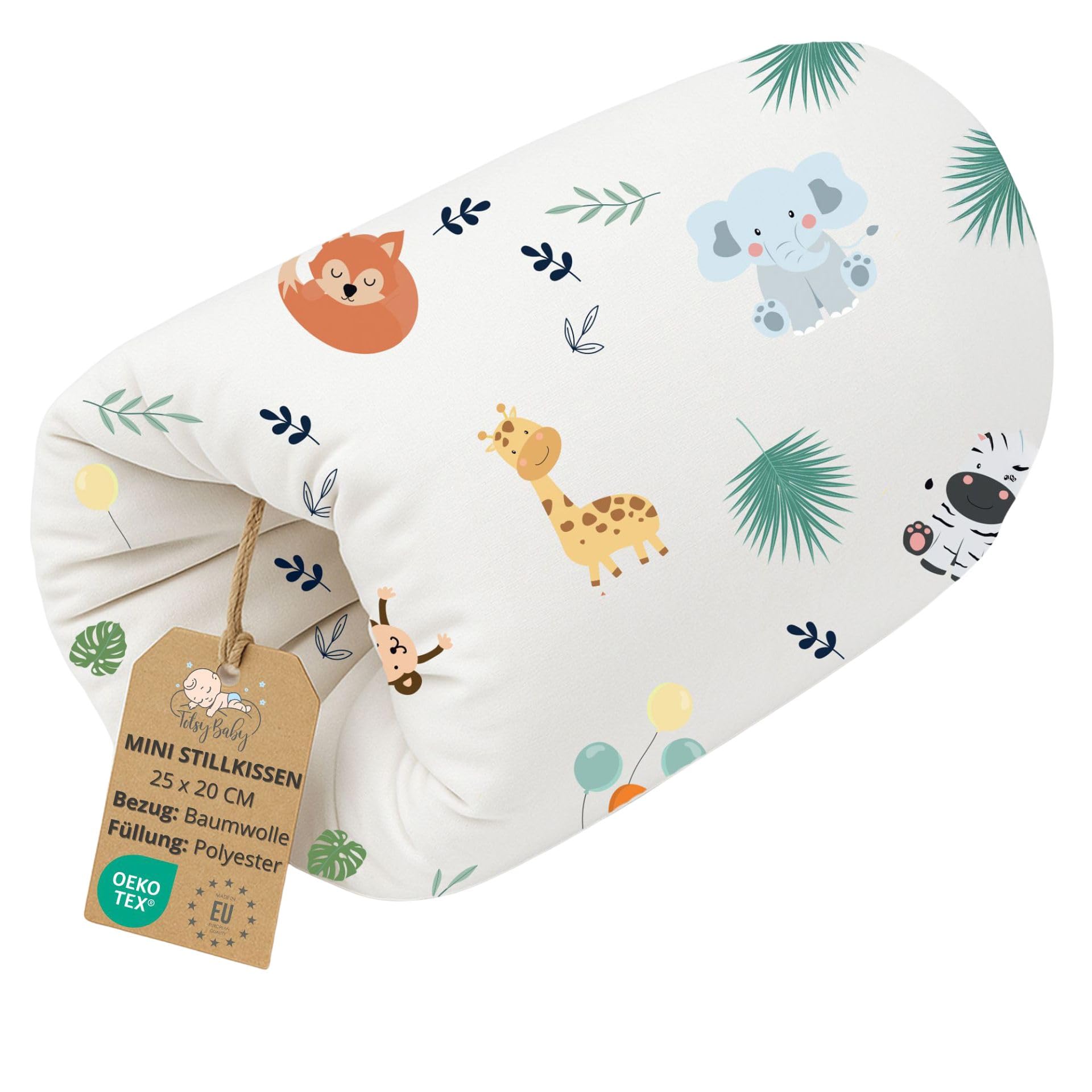 Small nursing pillow Breastfeeding and Nursing Pillow for on the go 20 cm - Nursing arm pillow and positioning pillow Baby arm nursing pillow made of soft cotton Oeko-Tex Safari white