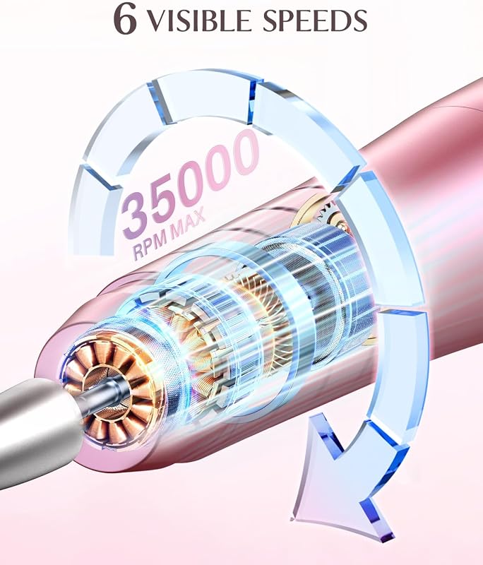 Furadeira profissional 13 em 1, lima elétrica, 35000rpm, 6 velocidades ajustáveis, conjunto de manicure, pedicure para pés, polidor, broca em gel Unhas, removedor de cutículas, manicure, rosa — foto 4 de 8