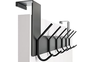 SKOLOO Over The Door Hook - 6 Hooks, No Assembly Required, Stainless Steel Door Hooks, Over Door Coat Rack for Hanging Coats Clothes Hats Robes, Black