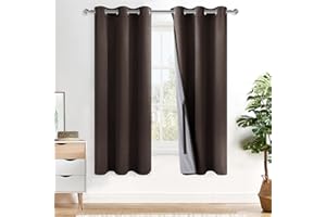 XWZO Complete Blackout Shades Window Curtain Panels with Tiebacks- Noise Reduction and Light Blocking Grommet Curtains with Black Liner for Studio, Basement Room, Brown, W38 x L72, Set of 2