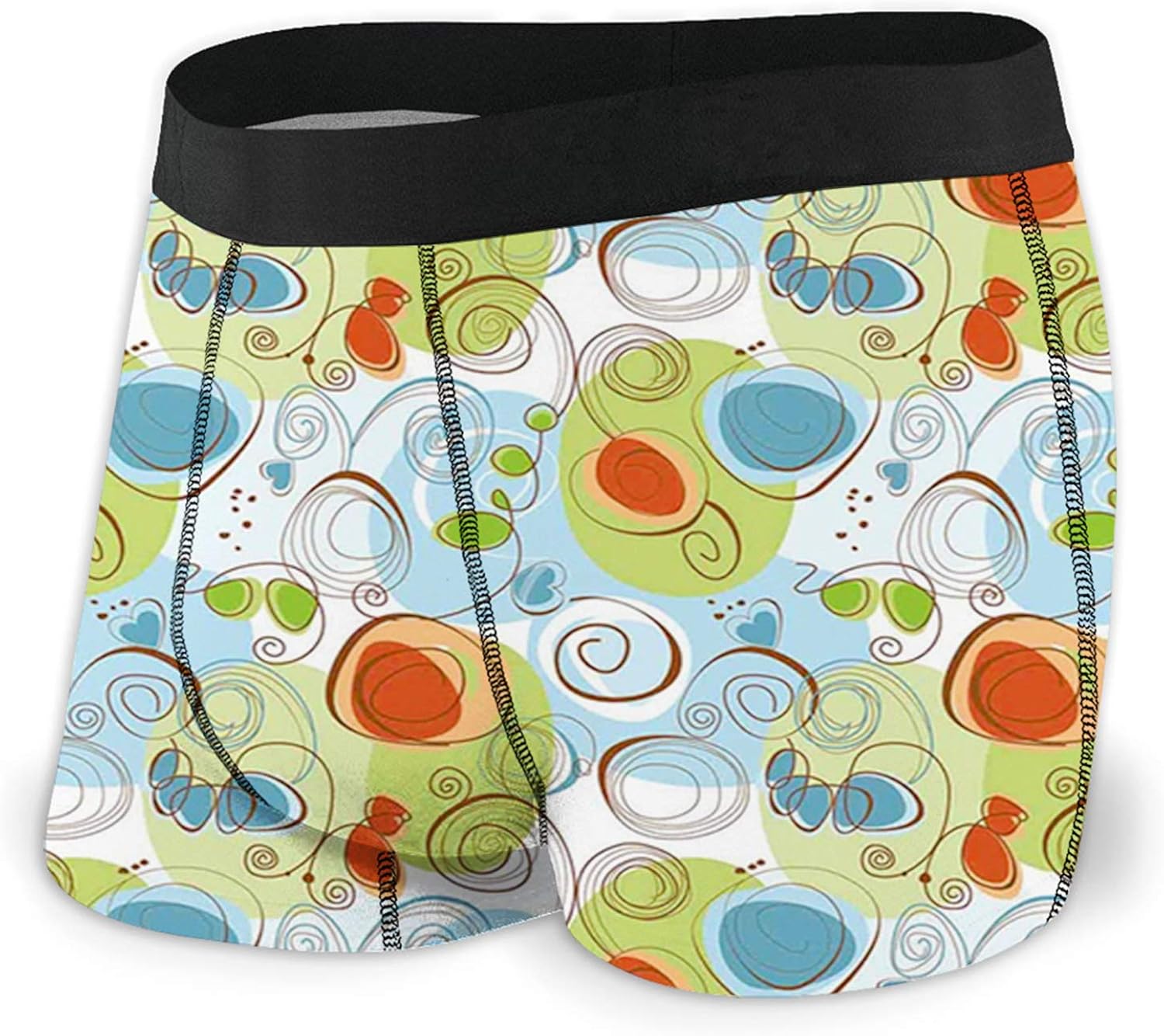 Men's Boxer Briefs,Floral Flowers with Geometrical Abstract Funky Swirls Modern Image ,Boxer