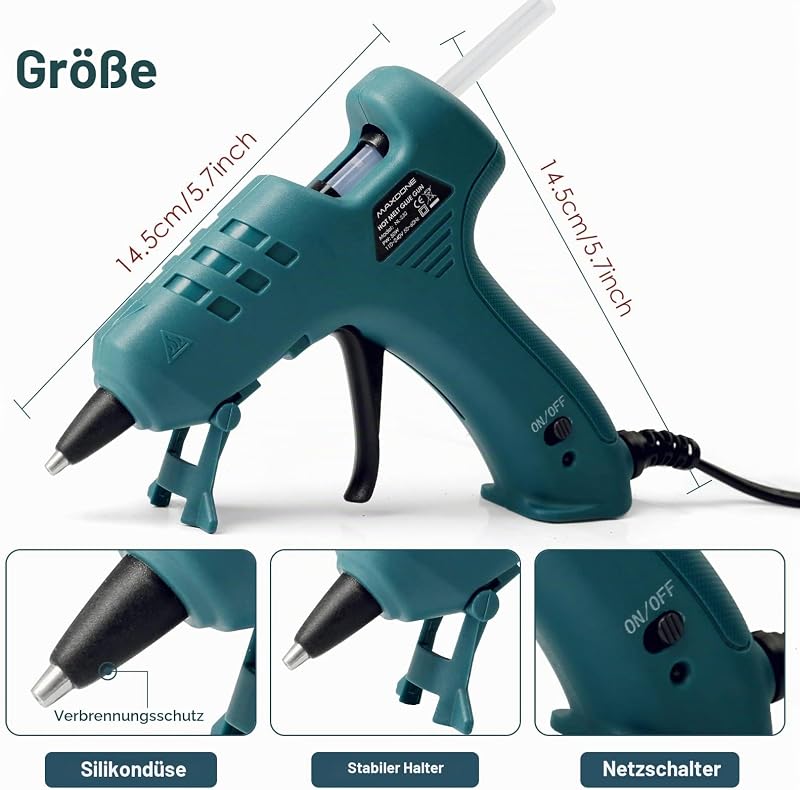 Feuerfest 50W Heißklebepistole mit 7mm Heißklebesticks, Klebepistole Heissklebepistole für DIY Kleine Handwerk schnelle Reparaturen in Haus & Büro - MAXDONE 50W Klebepistolen 80 Klebesticks