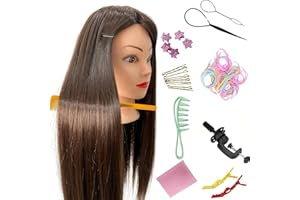 YIIFIULYN Cosmetology Mannequin Head with Hair, 26"-28" Synthetic Hair Mannequin Head for Braiding, Practice Hair Styling Training Head with Stand