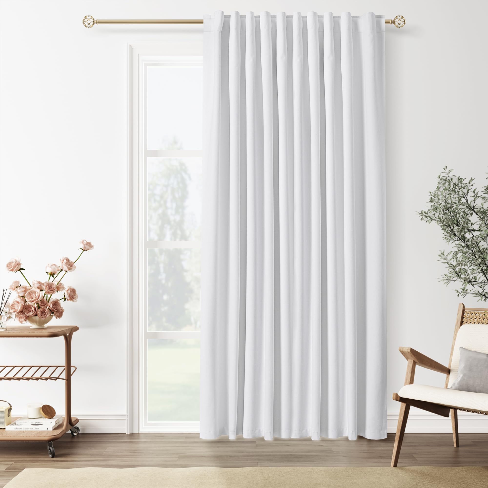 Photo 1 of Guken White Linen Blackout Curtains 70 Inch Wide by 90 Inch for Living Room Bedroom Back Tab Thermal Insulated 100% Black Out Linen 1 Drapes Room Darkening Window Curtains White,1 Panel