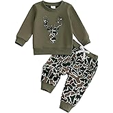 Fernvia Toddler Baby Boy Fall Hunting Clothes Wild Goose Fish Deer Print Sweatshirt Elastic Camouflage Pant Winter Outfits