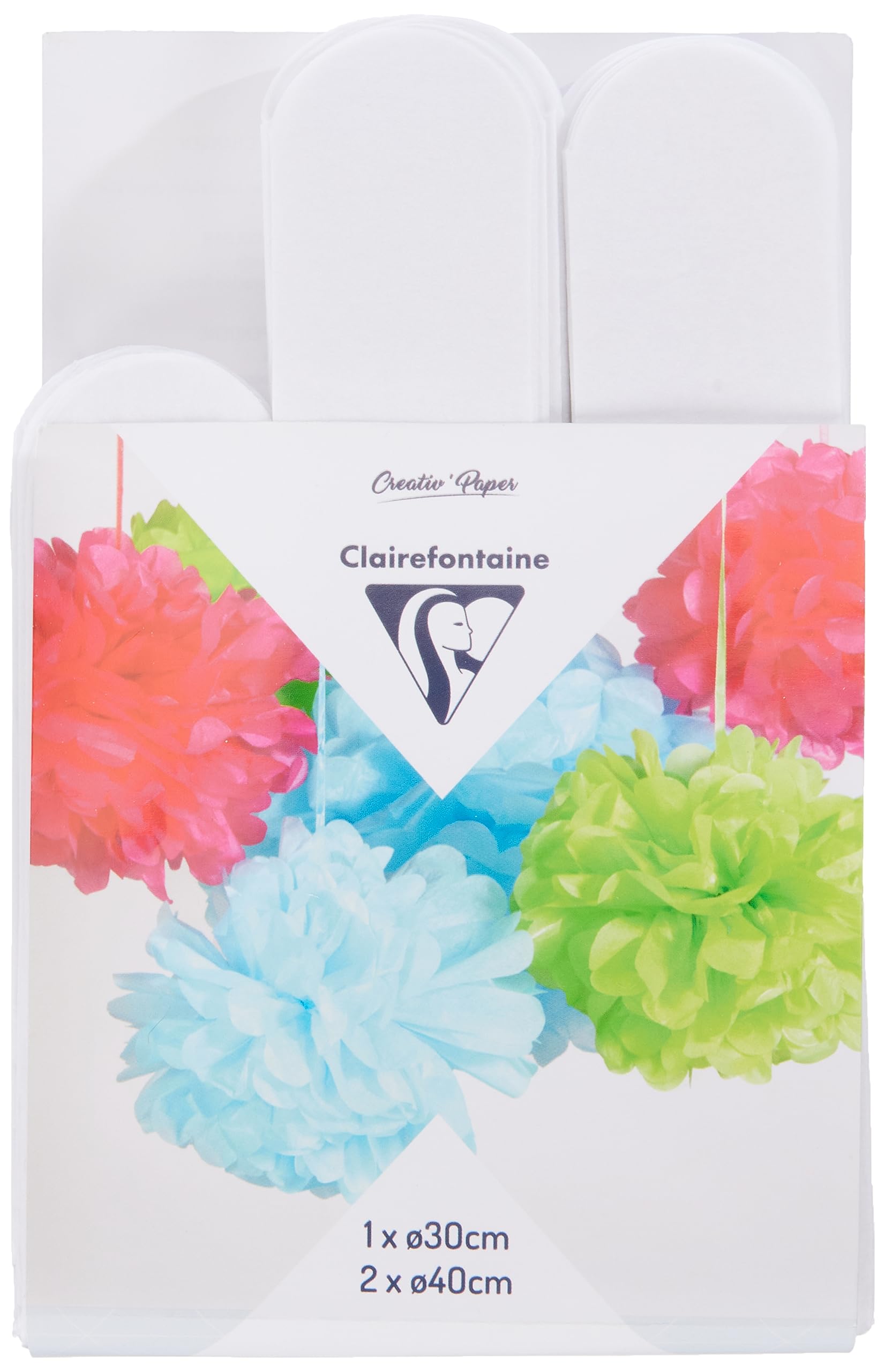 Clairefontaine 395401C Set of 3 White Silk Pompons to Hang 1x 30cm Diameter 2x 40cm Diameter Decoration Weddings Birthdays Baby showers Parties Creative DIY