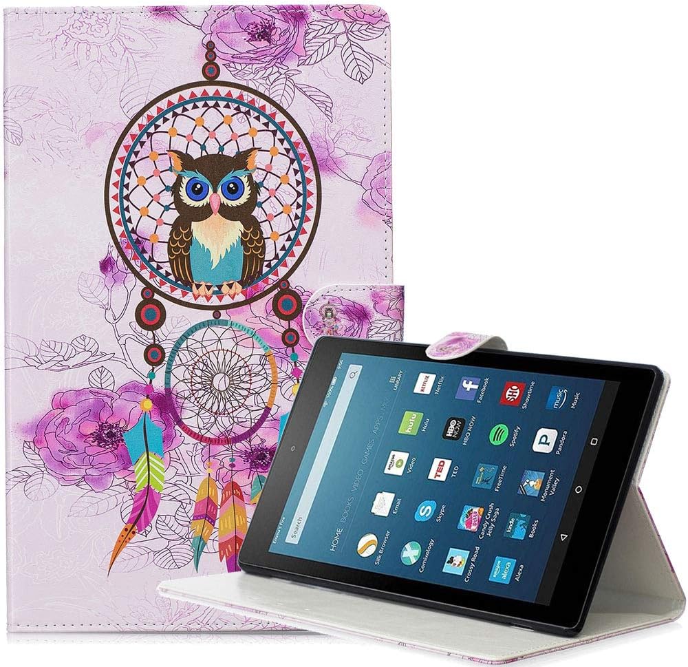 Billionn Case for Amazon Fire HD 10 (7th Gen and 9th Gen, 2017 and 2019 Release), Smart Cover with Auto Wake/Sleep for 10.1 Inch Tablet, Dreamcatcher Owl