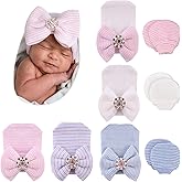 BQUBO Newborn Baby Caps Mittens for Baby Girls Baby Hats Scratch Mitten Gloves Set Soft Hospital Hat Infant Hats with Bow
