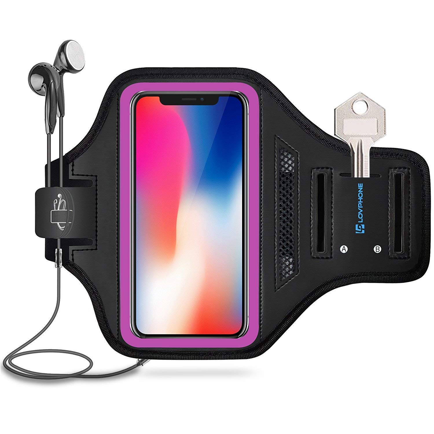 LOVPHONE Running Armband for iPhone X, Waterproof Sport Outdoor Gym Running Key Holder Card Slot Phone Case Bag Armband (Rosy)