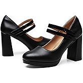 Trary Mary Jane Shoes Women Heels Platform Chunky Block High Heels with Double Strap Women's Pumps Comfortable Dress Pumps for Party Wedding Office Round Toe Heel Shoes