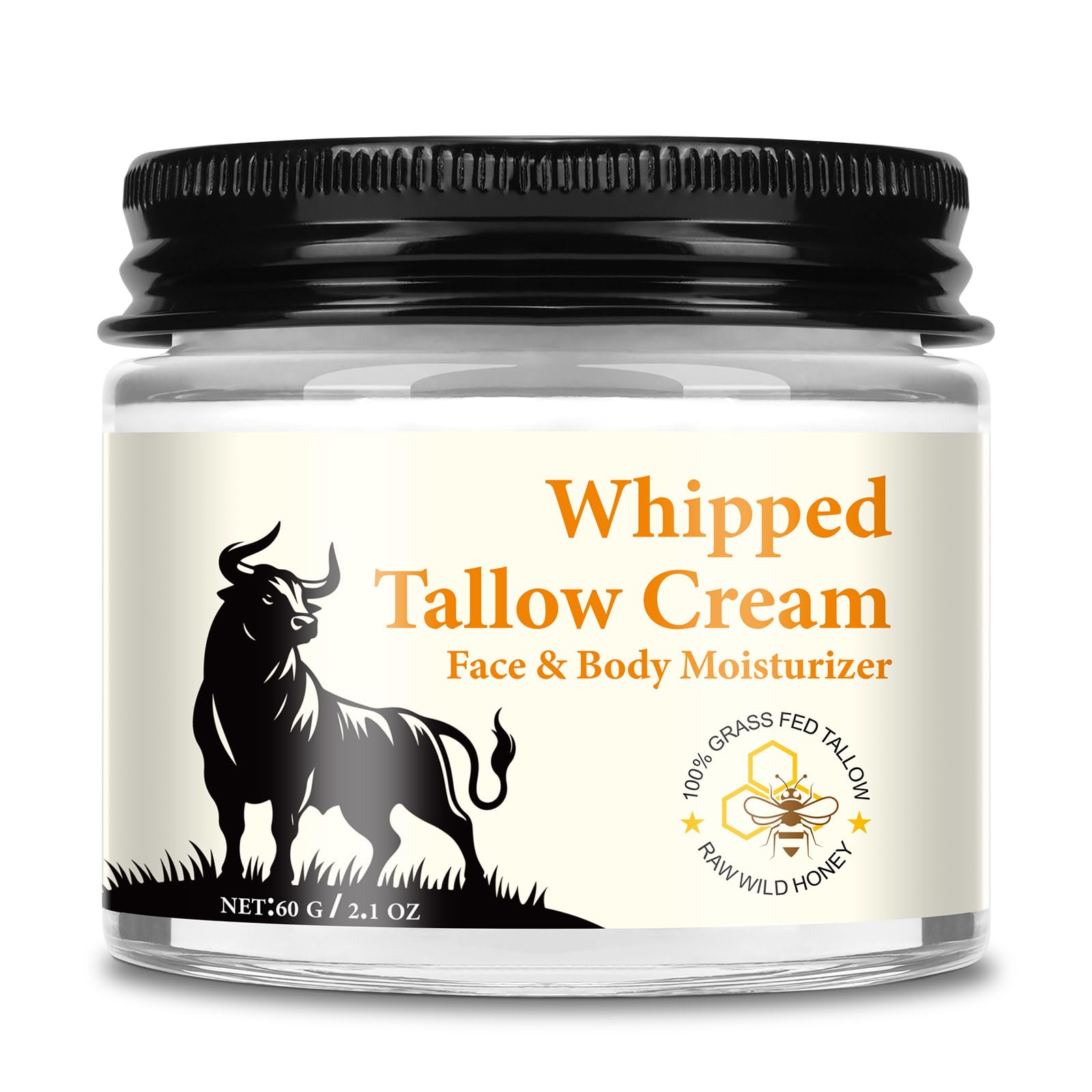 Beef Tallow Skin Care, Beef Tallow Honey Balm – Deeply Nourishing Organic Grass Fed Tallow Balm Beef Tallow Cream for Face and Body - Moisturizing Cream for Dry & Aging Skin 60g