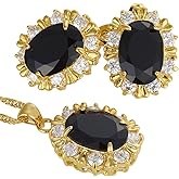 RIZILIA BLOSSOM Oval Cut Birthstone Jewelry Set for Women - Multi Color Options - 14K Yellow Gold Plated Pendant Necklace Stud Earrings, 18"+2" Chain - Gift Boxed for Her, Mother