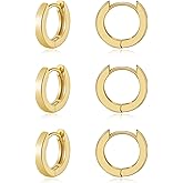 Gacimy 3 Pairs Small Gold Huggie Hoop Earrings Set, 14K Gold Plated Hypoallergenic Huggies for Women, Multiple Piercings