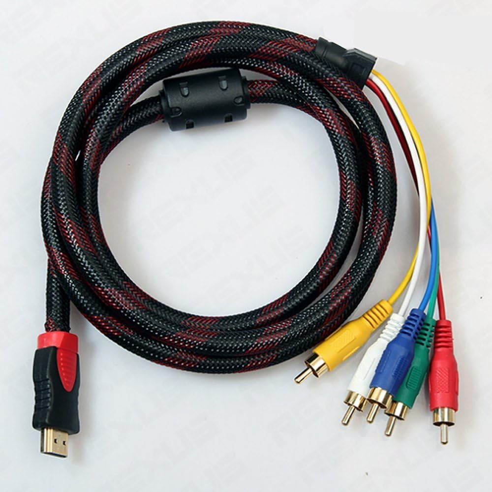 Auskic HDMI to RCA Cable, HDMI Type A Male to 5RCA Male Plug Video Audio AV Component Converter Adapter Cable for HDTV DVD and Most LCD Projectors, Nylon